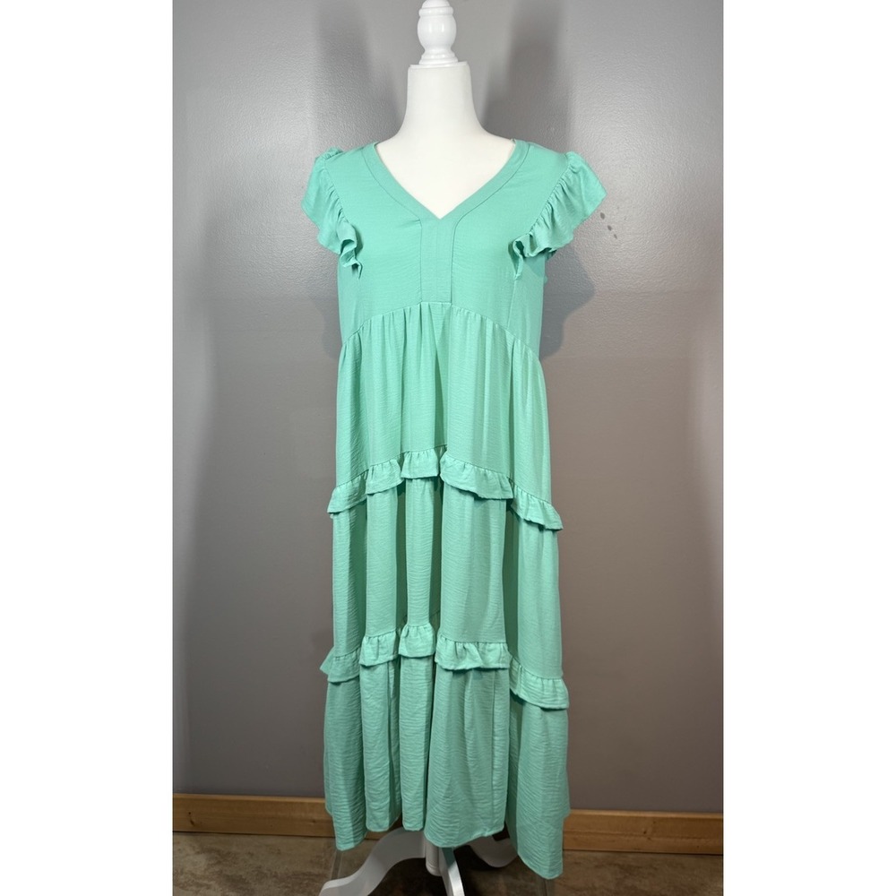 Umgee Plus Mint Green Tiered Cap Sleeve Maxi Length Dress‎ Women's Size Small S